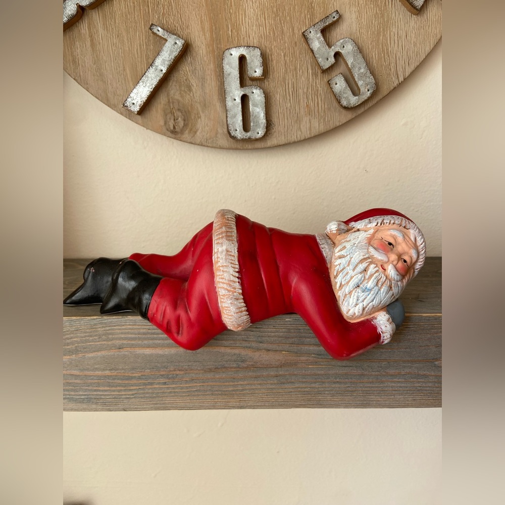 Kitschy Vtg  80’s Resting Snoozing Santa Shelf Sitter Christmas Decor Novelty